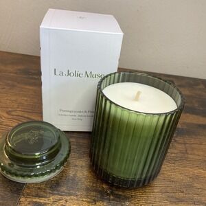 La Jolie Muse Pomegranate and Pine Luxury Soy Wax Candle 11oz‎ Green Glass
